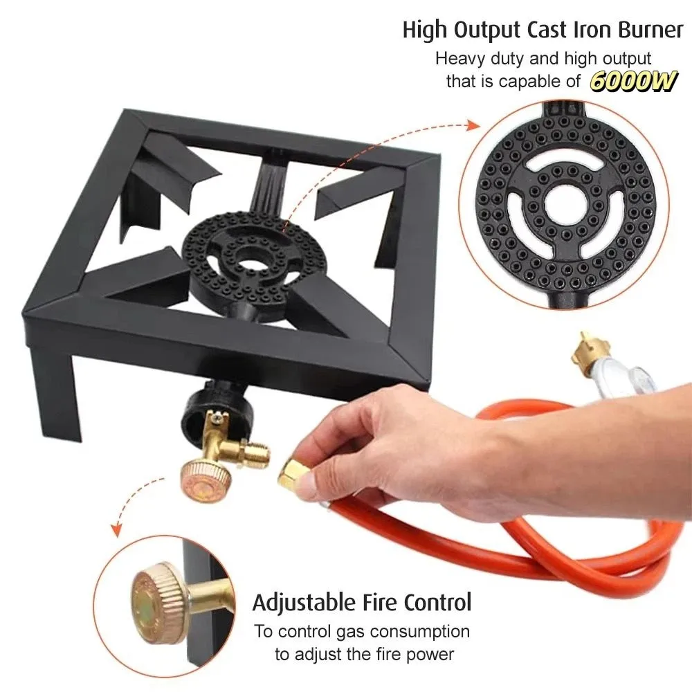 6000W Gas Boiling Ring Backyard Cookin Cast Iron Construction Cast Iron Burner Adjustable Regulator Iron Frame Portable Stove
6000W Gas Boiling Ring Backyard Cookin Cast Iron Construction Cast Iron Burner Adjustable Regulator Iron Frame Portable Stove