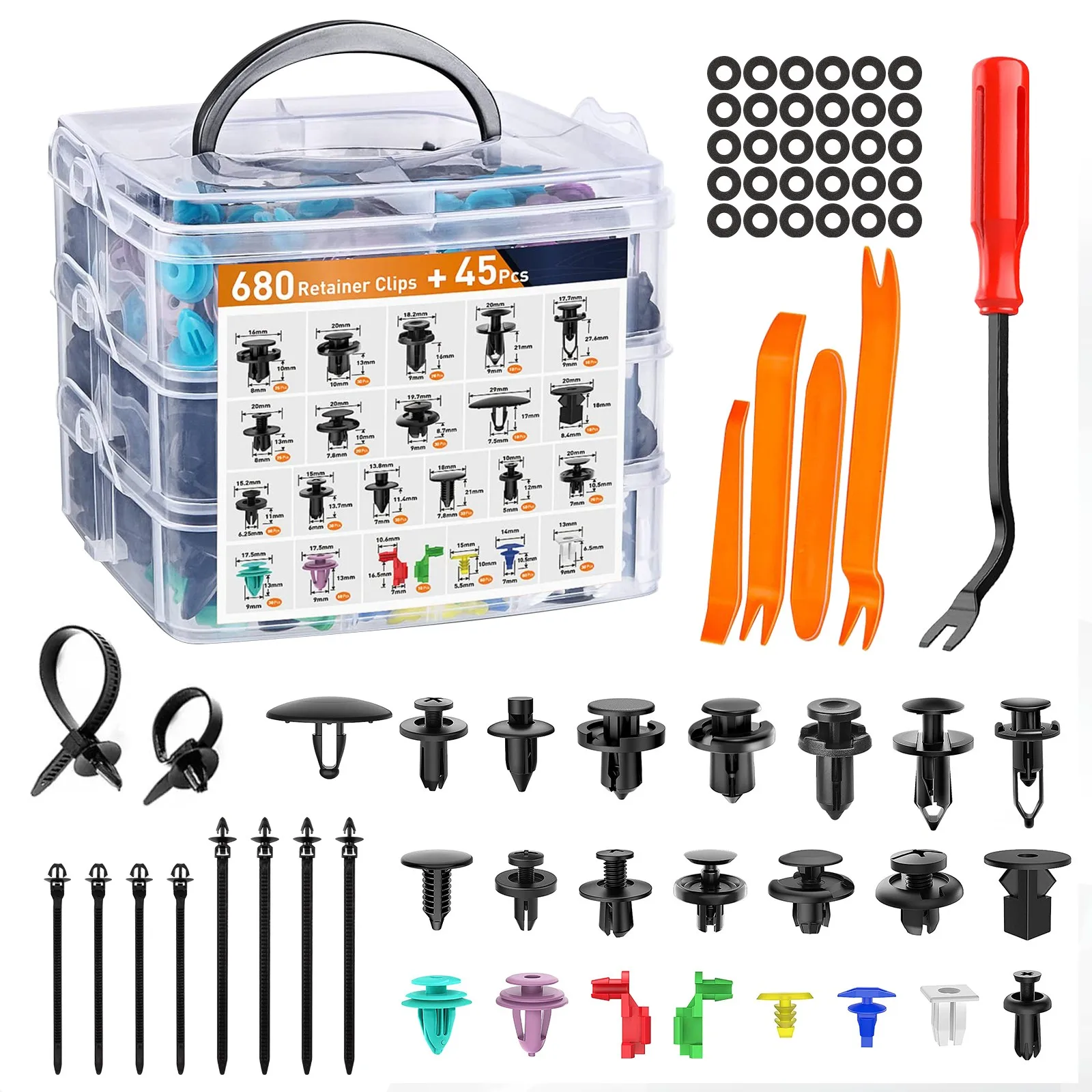 725Pcs Car Push Retainer Clips& Auto Fasteners Assortment with Fasteners Remover
725Pcs Car Push Retainer Clips& Auto Fasteners Assortment with Fasteners Remover