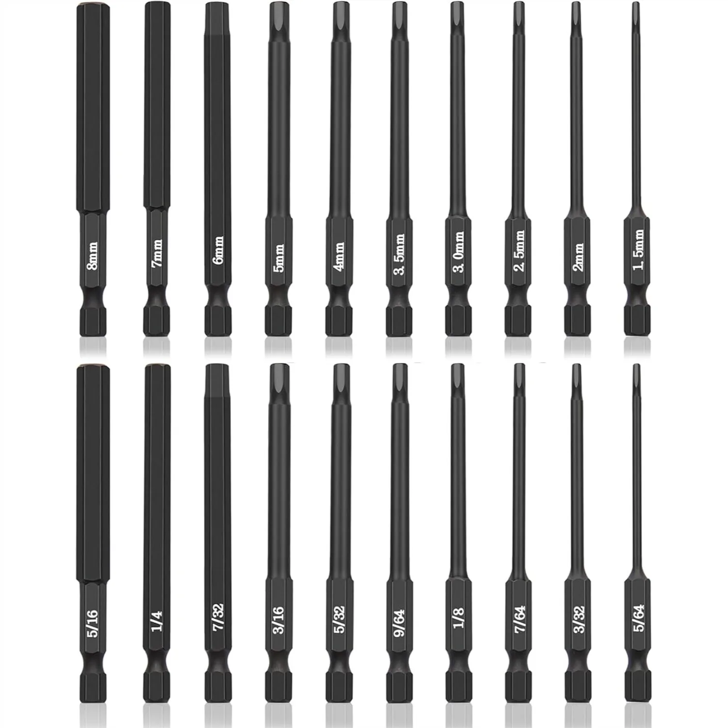 20 Piece Hex Head Allen Wrench Drill Bit Set, 1/4 Inch Shank Metric and SAE S2 Steel Hex Bit Set with Magnetic Tips 3 Inch Long
20 Piece Hex Head Allen Wrench Drill Bit Set, 1/4 Inch Shank Metric and SAE S2 Steel Hex Bit Set with Magnetic Tips 3 Inch Long