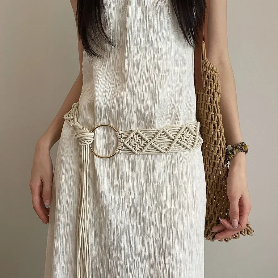 fashion designer Bohemian woven ethnic waist rope women's new style dress with lace up waist chain
fashion designer Bohemian woven ethnic waist rope women's new style dress with lace up waist chain