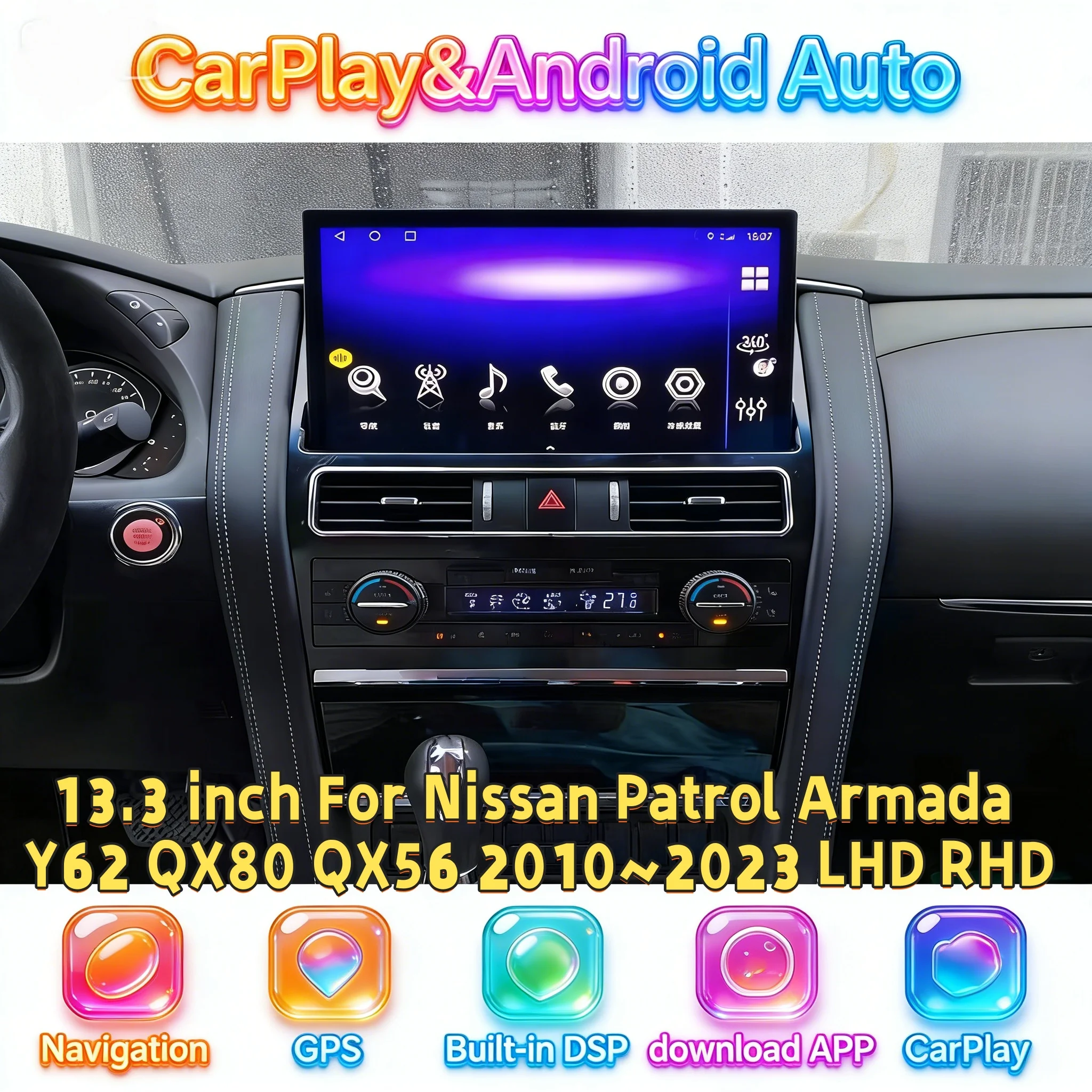 LHD RHD Android 13 Wireless CarPlay 4G WIFI Stereo For Nissan Patrol Armada Y62 QX80 QX56 2010~2023 Multimedia Car GPS Navi
LHD RHD Android 13 Wireless CarPlay 4G WIFI Stereo For Nissan Patrol Armada Y62 QX80 QX56 2010~2023 Multimedia Car GPS Navi