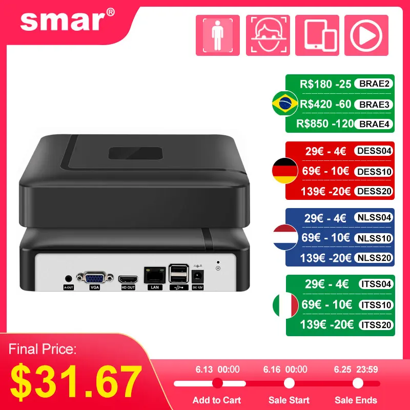 Smar H.265 NVR 9CH 16CH 32 CH CCTV Network Video Recorder Support Face Detection Email Alart Video Recorder 4k NVR Support Onvif
Smar H.265 NVR 9CH 16CH 32 CH CCTV Network Video Recorder Support Face Detection Email Alart Video Recorder 4k NVR Support Onvif