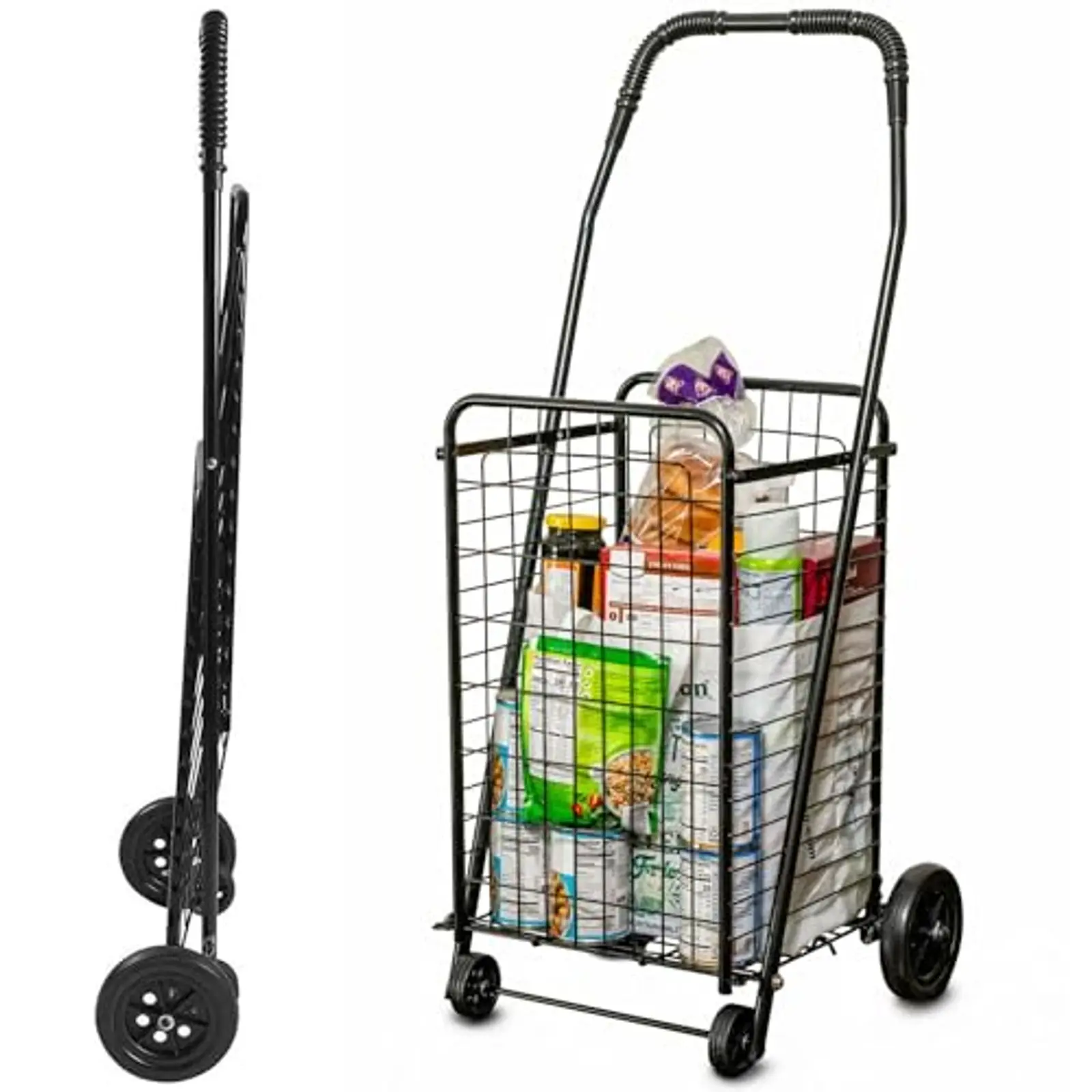 Foldable Utility Cart, Stair Climber Shopping Cart, Grocery Laundry Wagon with Wheels, Compact 7.5 lbs Holds 90 lbs Black
Foldable Utility Cart, Stair Climber Shopping Cart, Grocery Laundry Wagon with Wheels, Compact 7.5 lbs Holds 90 lbs Black