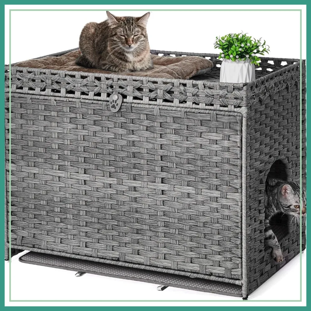 Handwoven Rattan Cat Litter Box Enclosure with Door, Soft Mat, Large Space, Pet Crate for Living Room, Bedroom, Balcony (Grey)
Handwoven Rattan Cat Litter Box Enclosure with Door, Soft Mat, Large Space, Pet Crate for Living Room, Bedroom, Balcony (Grey)