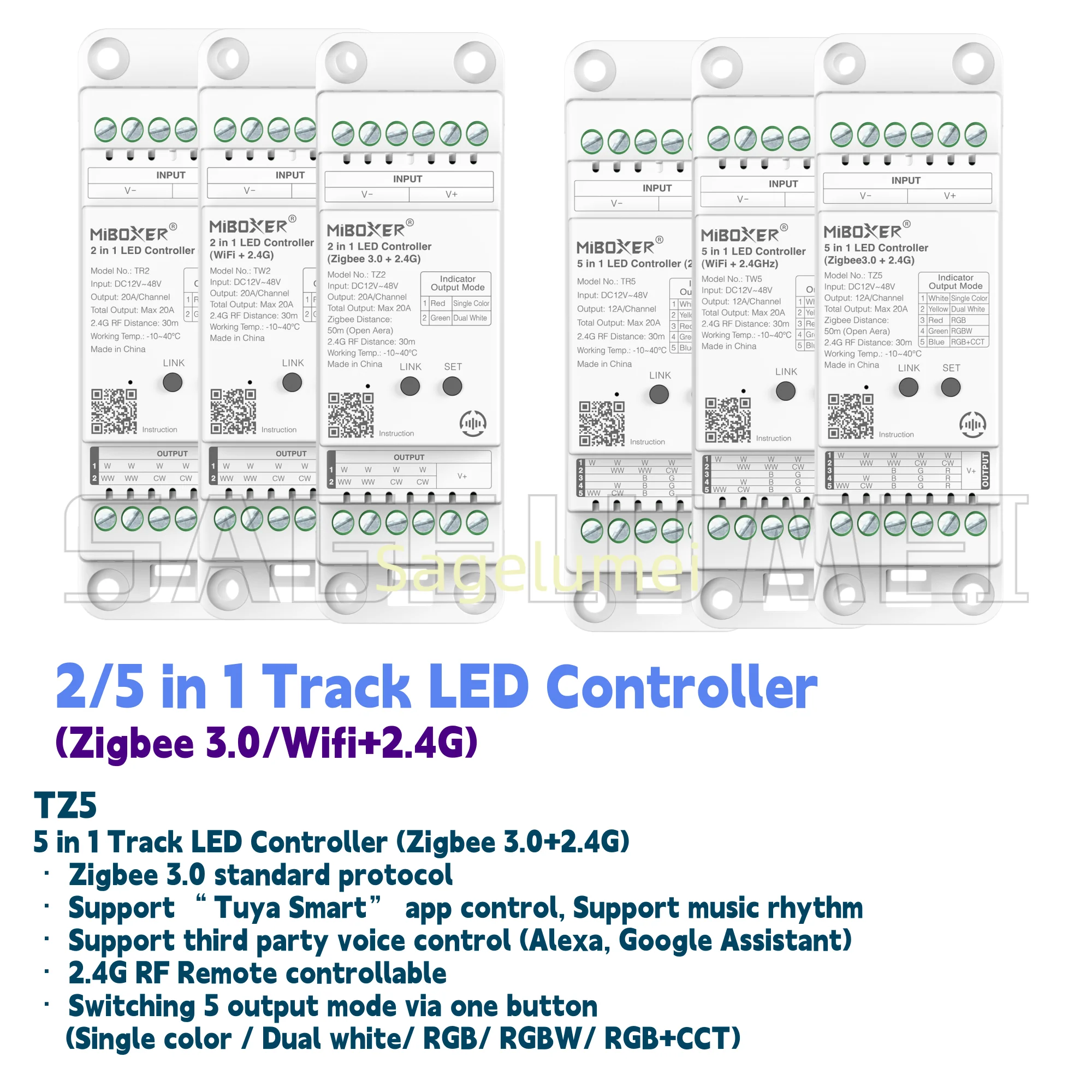 2 in 1 TR2 TW2 TZ2 MiBoxer 5 in 1 TR5 TW5 TZ5 2.4G RF / WiFi / ZigBee Din Rail Track LED Controller for DIM/CCT/RGB/RGBW/RGBCCT
2 in 1 TR2 TW2 TZ2 MiBoxer 5 in 1 TR5 TW5 TZ5 2.4G RF / WiFi / ZigBee Din Rail Track LED Controller for DIM/CCT/RGB/RGBW/RGBCCT