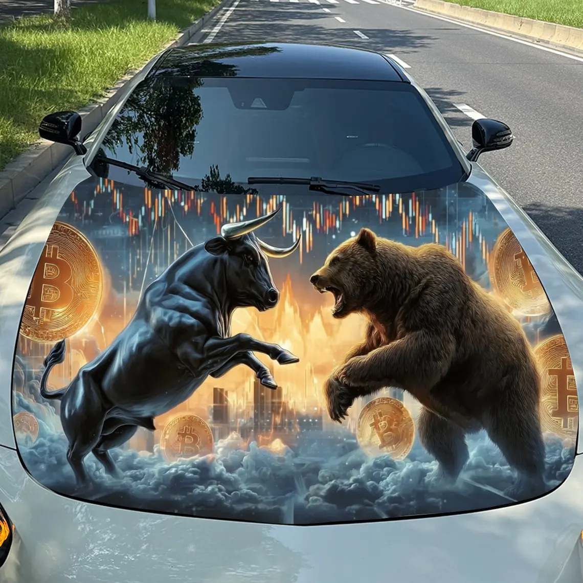 Digital Financial Style Bull Bear Car Vinyl Wrap, PVC Material Waterproof Car Hood Sticker, Self-Adhesive Scratch-Resistant Stic
Digital Financial Style Bull Bear Car Vinyl Wrap, PVC Material Waterproof Car Hood Sticker, Self-Adhesive Scratch-Resistant Stic