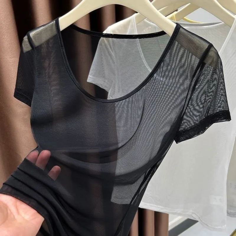 Spicy Girl Mesh Short Sleeve T-Shirt for Women 2025 Summer High End Ice Silk Large Round Neck Regular Shoulder Thin Sheer Top
Spicy Girl Mesh Short Sleeve T-Shirt for Women 2025 Summer High End Ice Silk Large Round Neck Regular Shoulder Thin Sheer Top