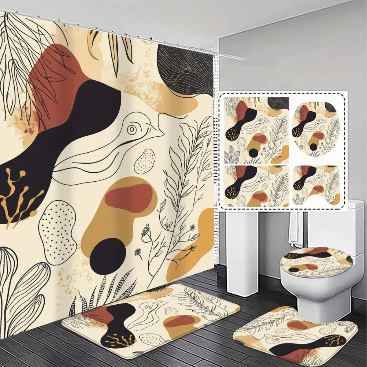 4 шт. модные и простые уникальные абстрактные художественные высококачественные занавески для душа и нескользящий впитывающий коврик для ванной, набор для современного
4 шт. модные и простые уникальные абстрактные художественные высококачественные занавески для душа и нескользящий впитывающий коврик для ванной, набор для современного