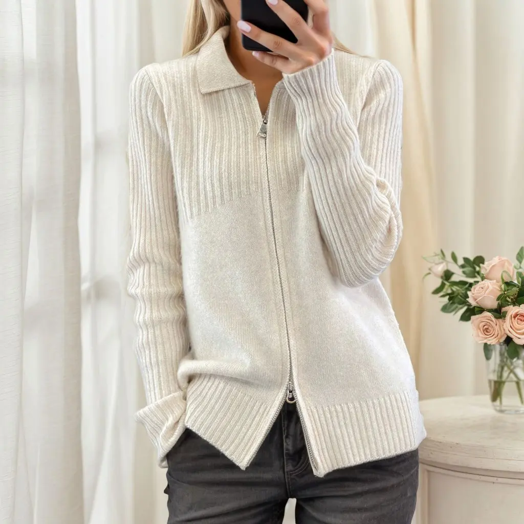 Женский вязаный кардиган с длинными рукавами, однотонный свитер с лацканами, куртка в полоску на молнии для осенне-зимней моды
Женский вязаный кардиган с длинными рукавами, однотонный свитер с лацканами, куртка в полоску на молнии для осенне-зимней моды