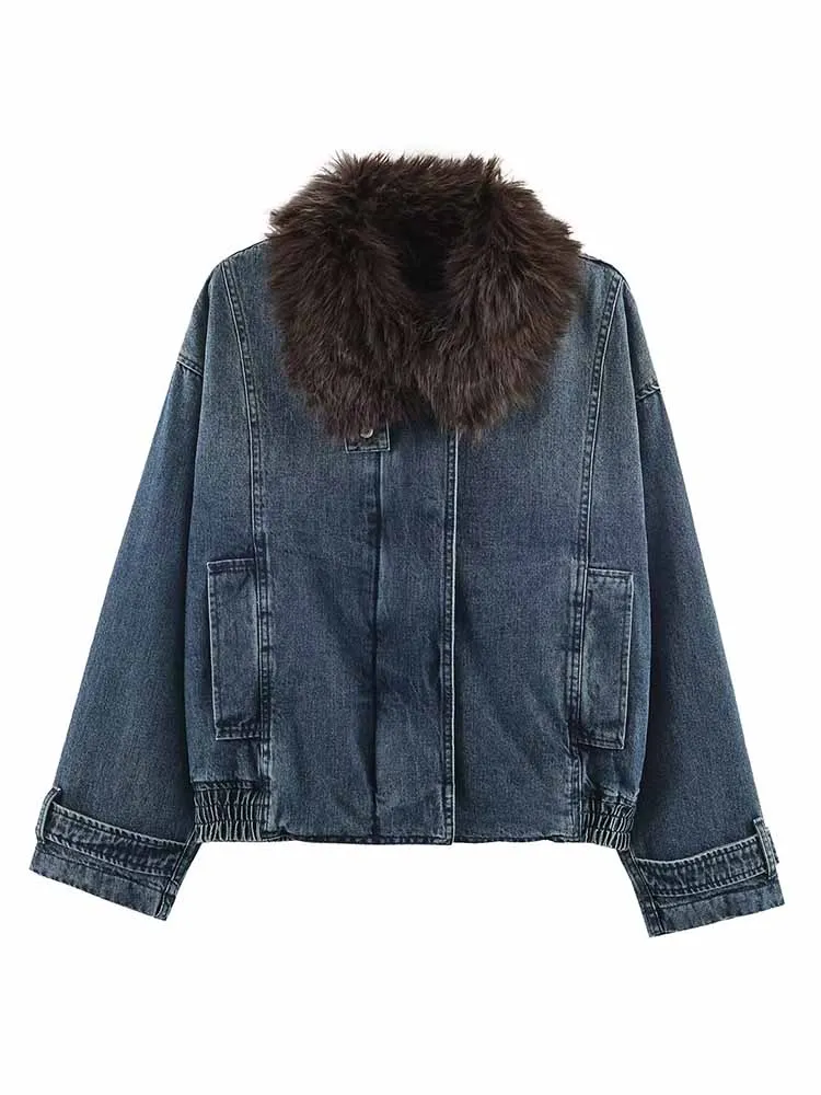 HH Woman Fashion Loose Denim Fabric Faux Fur Collar Long Sleeves Zipper Bomber Winter Jacket Female Casual Warm Short Jacket
HH Woman Fashion Loose Denim Fabric Faux Fur Collar Long Sleeves Zipper Bomber Winter Jacket Female Casual Warm Short Jacket