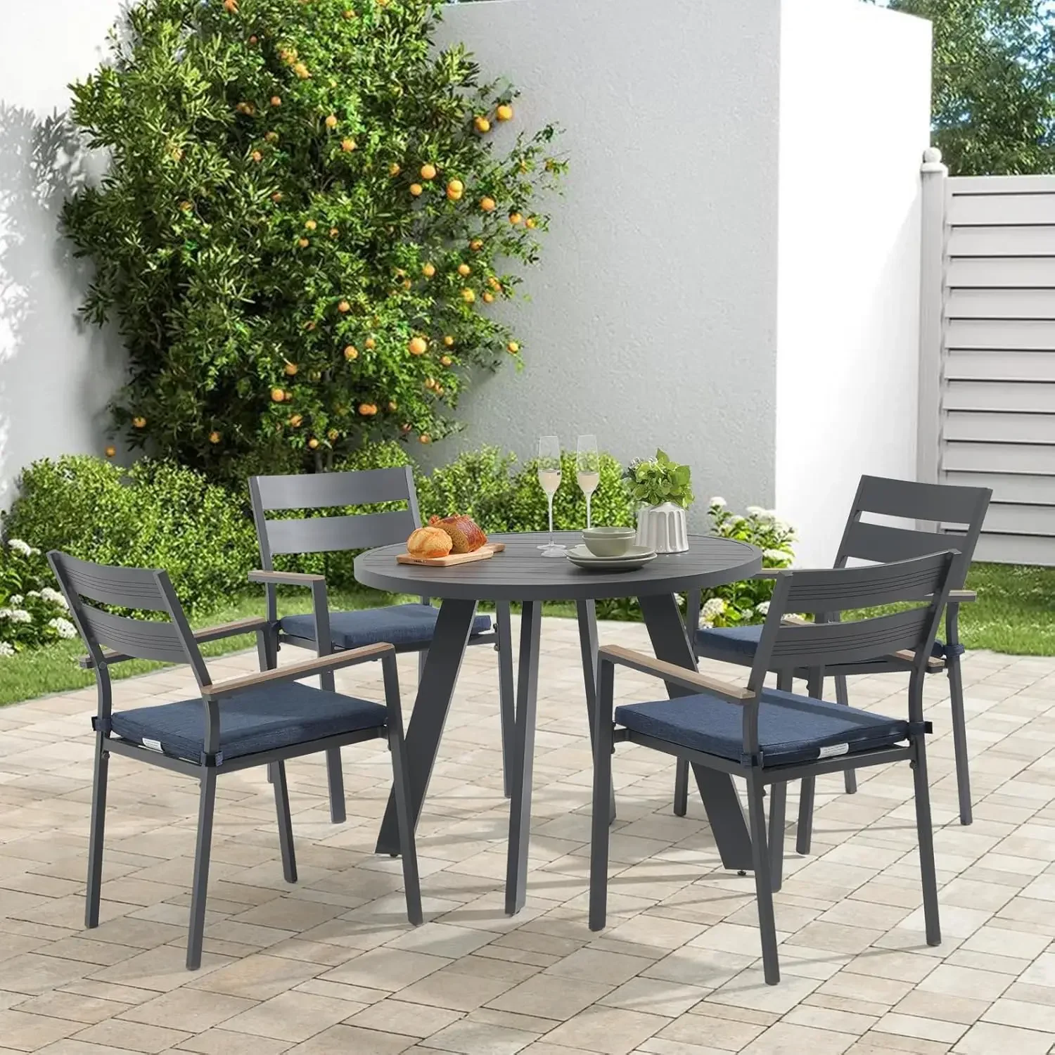Для Soleil Jardin 5-компонентный обеденный набор на открытом воздухе, алюминиевая мебель для патио, обеденный набор с круглым обеденным столом
Для Soleil Jardin 5-компонентный обеденный набор на открытом воздухе, алюминиевая мебель для патио, обеденный набор с круглым обеденным столом