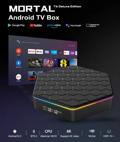 Global Version Mortal T6 Smart TV Box Android12 Wifi6 Chromecast Bluetooth  Streaming Media Player 4K HDR10 AllWinnerH618 4G32G