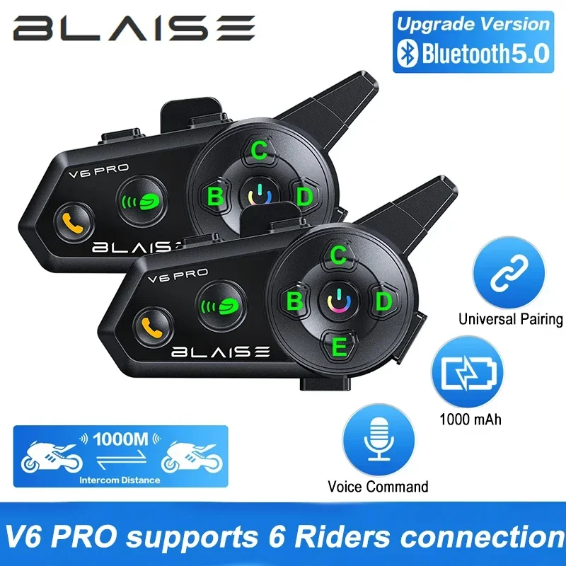 BLAISE V6 PRO Motorcycle Intercom Helmet Bluetooth Headsets,Handsfree Communicator Up to 6 Riders Interphone with Music Sharing
BLAISE V6 PRO Motorcycle Intercom Helmet Bluetooth Headsets,Handsfree Communicator Up to 6 Riders Interphone with Music Sharing