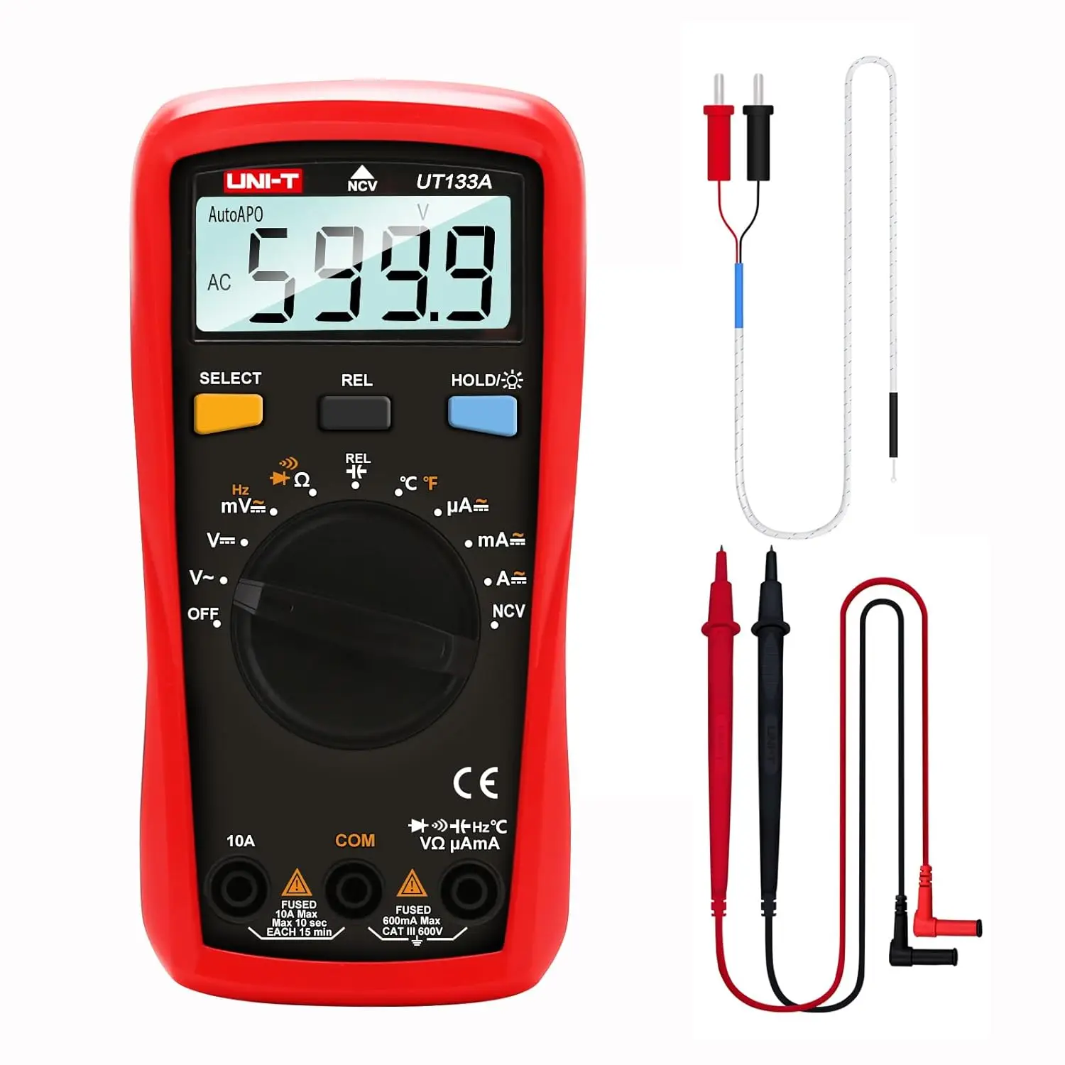 UT133A Digital Multimeter, 6000 Counts, Auto Ranging, AC/DC Voltage, Current, Resistance, Capacitance, Temperature, Continuity &
UT133A Digital Multimeter, 6000 Counts, Auto Ranging, AC/DC Voltage, Current, Resistance, Capacitance, Temperature, Continuity &