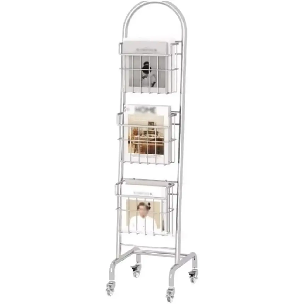 3-Tier Rotating Metal Wire Magazine Rack with Wheels for Living Room, Portable Newspaper Holder and Hanging Basket
3-Tier Rotating Metal Wire Magazine Rack with Wheels for Living Room, Portable Newspaper Holder and Hanging Basket