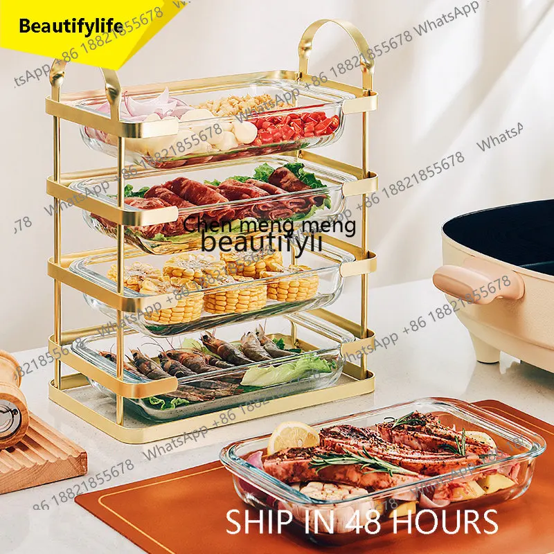 cn8350 ssyj Kitchen Multi-Functional Rectangular Glass Plate Multi-Layer Light Luxury Side Dish Rack Holder
