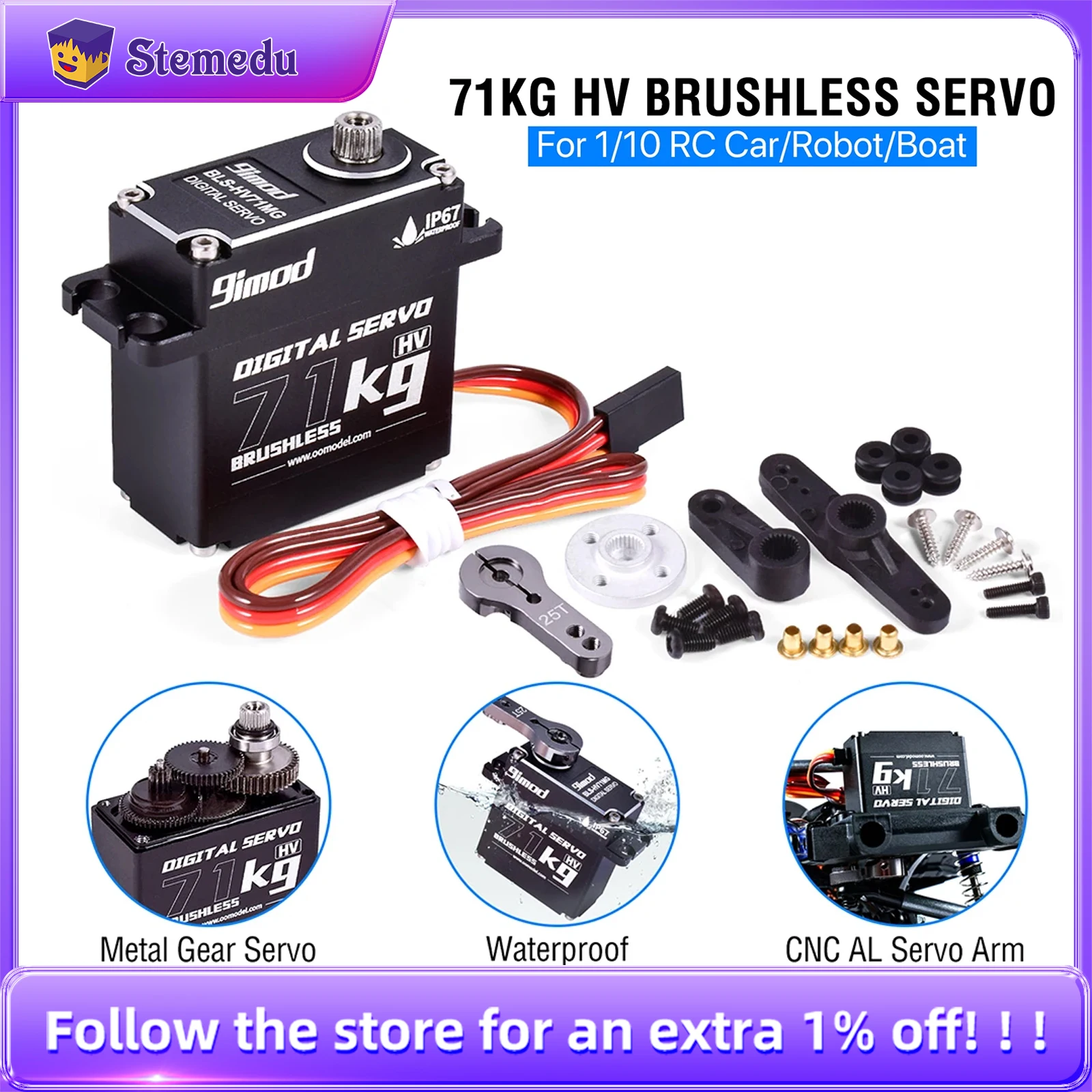 9imod RC Servo 71KG Водонепроницаемый бесщеточный сервопривод с металлической шестерней, рулевое управление, высокоскоростной сервопривод с высоким крутящим моментом HV для 1/8 1/10 RC Cars Robot
9imod RC Servo 71KG Водонепроницаемый бесщеточный сервопривод с металлической шестерней, рулевое управление, высокоскоростной сервопривод с высоким крутящим моментом HV для 1/8 1/10 RC Cars Robot