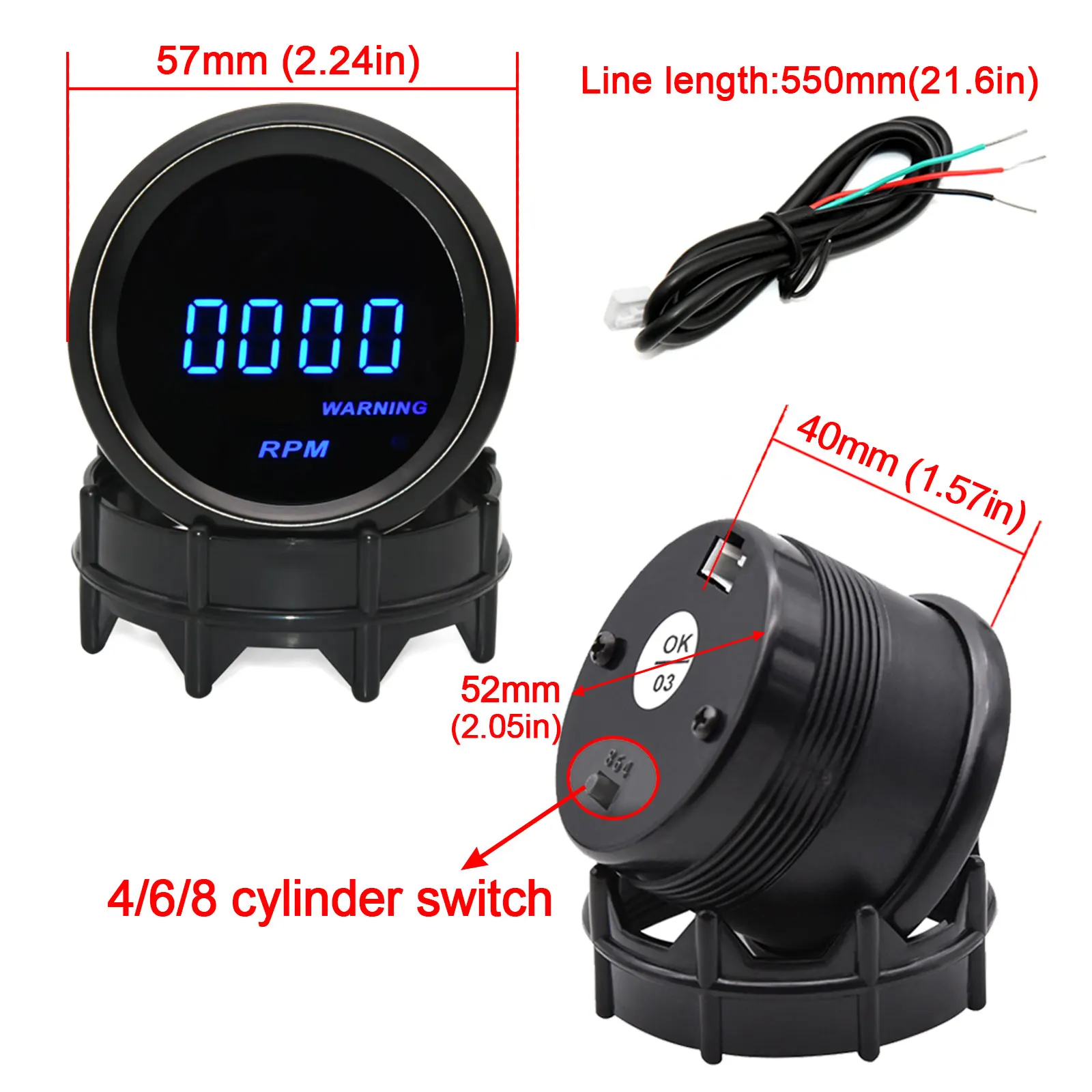 2" 52mm Tachometer Smoke Lens Auto Car Digital RPM Gauge Blue Backlight Tacho rpm Meter Display For 4 / 6 / 8 Cylinder Vehicle
2" 52mm Tachometer Smoke Lens Auto Car Digital RPM Gauge Blue Backlight Tacho rpm Meter Display For 4 / 6 / 8 Cylinder Vehicle