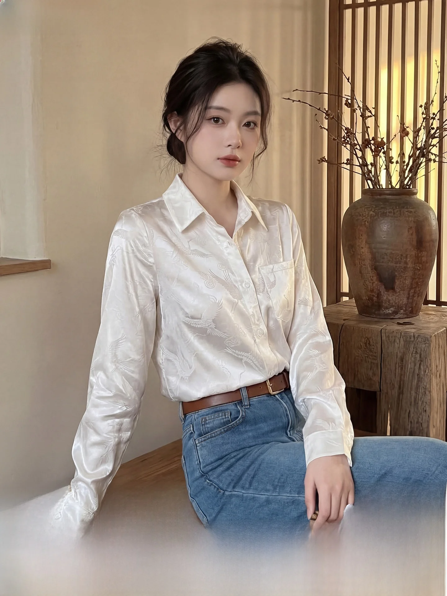 Ele Chinese Sle Silk irt Women's Long Sve Stand Collar Inner Wear Spring 2026 New Arrival Breathable Comfortable
Ele Chinese Sle Silk irt Women's Long Sve Stand Collar Inner Wear Spring 2026 New Arrival Breathable Comfortable