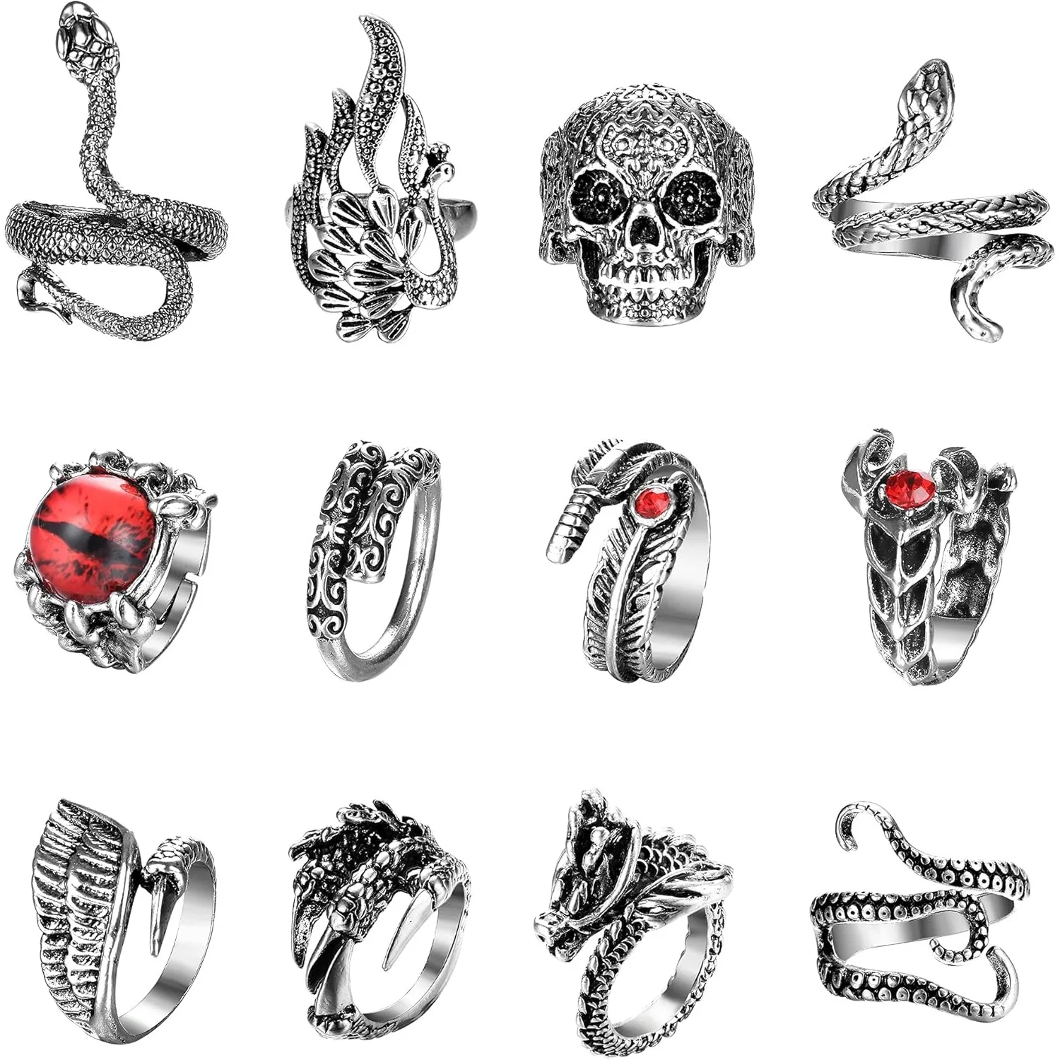 Bobisty Gothic Rings for Men Women Vintage Punk Dragon Octopus Cobra Snake Skull Ring Open Adjustable Ring Set Jewelry Halloween 
Bobisty Gothic Rings for Men Women Vintage Punk Dragon Octopus Cobra Snake Skull Ring Open Adjustable Ring Set Jewelry Halloween