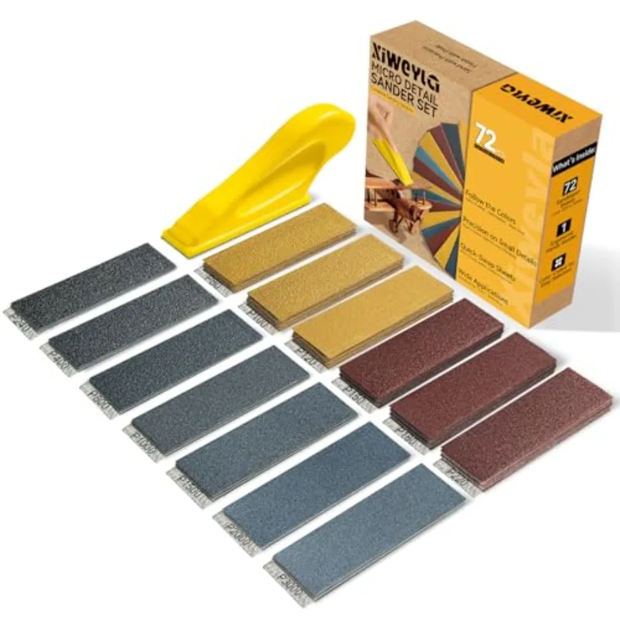 72PCS Premium Sandpaper Set with Ergonomic Hand Sander Micro Sander and Detail Sander Sanding Sheets, 13 Grit Levels 80 3000, C
72PCS Premium Sandpaper Set with Ergonomic Hand Sander Micro Sander and Detail Sander Sanding Sheets, 13 Grit Levels 80 3000, C