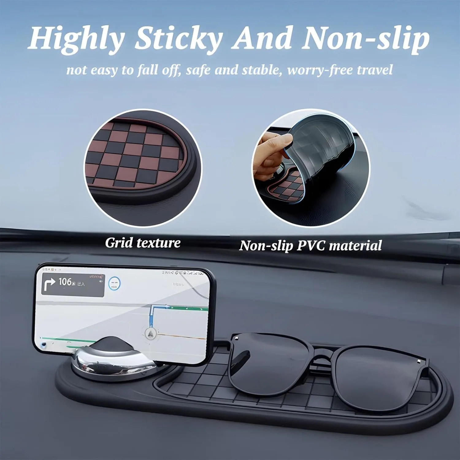 1pc 360° Rotating Car Dashboard Mat, Anti-Slip Phone Holder with Multifunctional Tray, Non-Slip Decor Pad (Universal Fit)
1pc 360° Rotating Car Dashboard Mat, Anti-Slip Phone Holder with Multifunctional Tray, Non-Slip Decor Pad (Universal Fit)