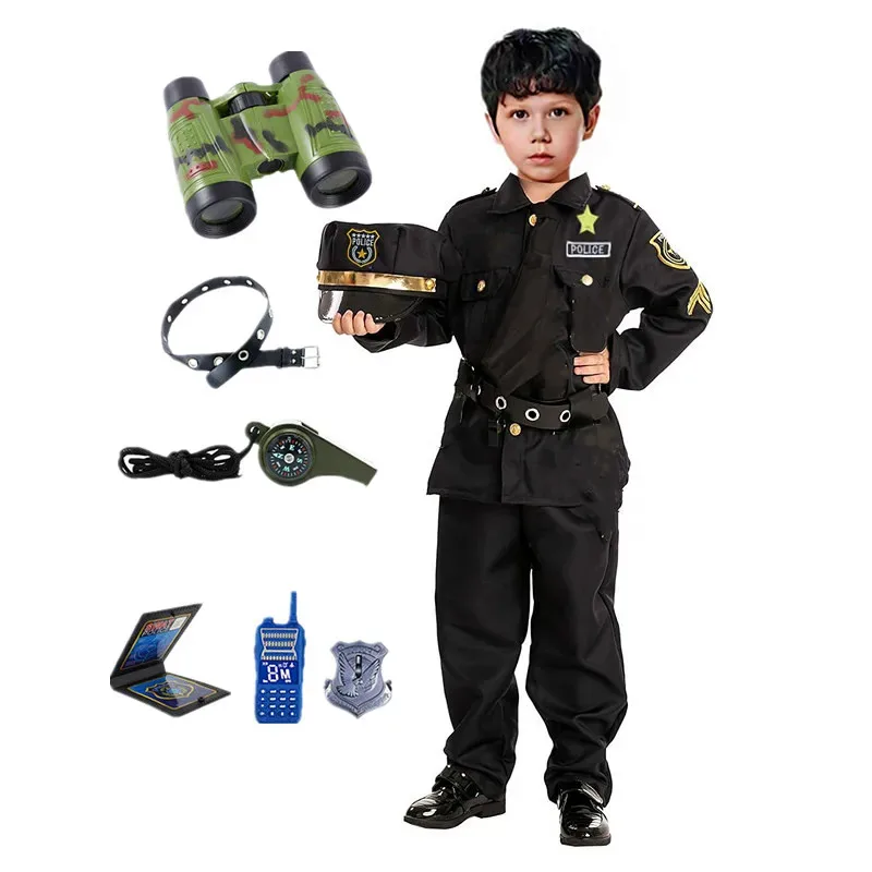 Boys Police Cosplay Costumes Toddler Police Officer Uniform Playset, Pilot Costume Whistle Walkie Talkie Baton Telescope Gift
Boys Police Cosplay Costumes Toddler Police Officer Uniform Playset, Pilot Costume Whistle Walkie Talkie Baton Telescope Gift