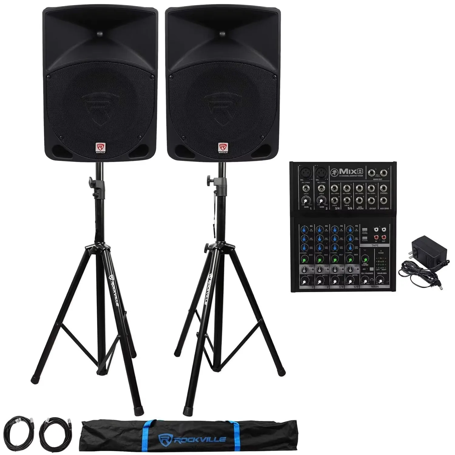 2 RPG10 10" Powered/Active 1200W 2-Way Speakers+Mackie Mixer+2 Stands, Custom
2 RPG10 10" Powered/Active 1200W 2-Way Speakers+Mackie Mixer+2 Stands, Custom