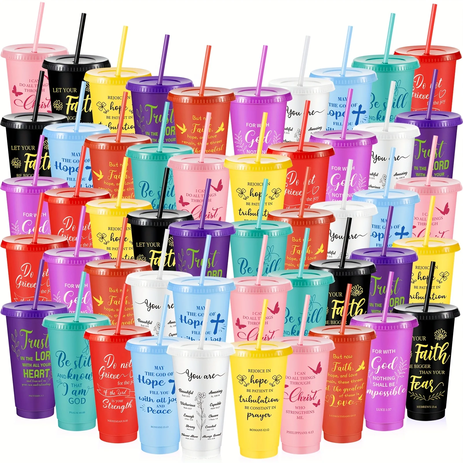 50pcs Christian Gifts Cups Bulk for Women Bible Verse Christian Tumblers with Lids And Straw 24Oz Religious Church Gifts for Volunteer Easter Mother'S Day (Classic Color)
50pcs Christian Gifts Cups Bulk for Women Bible Verse Christian Tumblers with Lids And Straw 24Oz Religious Church Gifts for Volunteer Easter Mother'S Day (Classic Color)