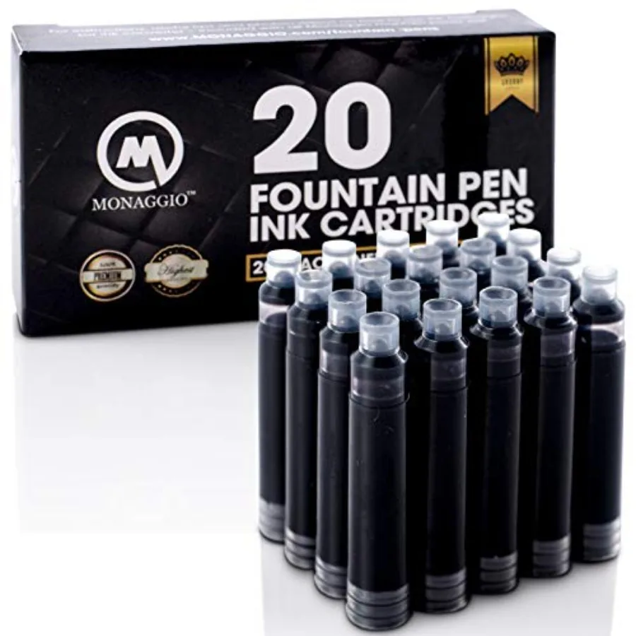 Vivid Black Ink Cartridges for Fountain Pens. Amazing Big Pack of 20 Short International Standard Size Cartridges. Perfect for
Vivid Black Ink Cartridges for Fountain Pens. Amazing Big Pack of 20 Short International Standard Size Cartridges. Perfect for