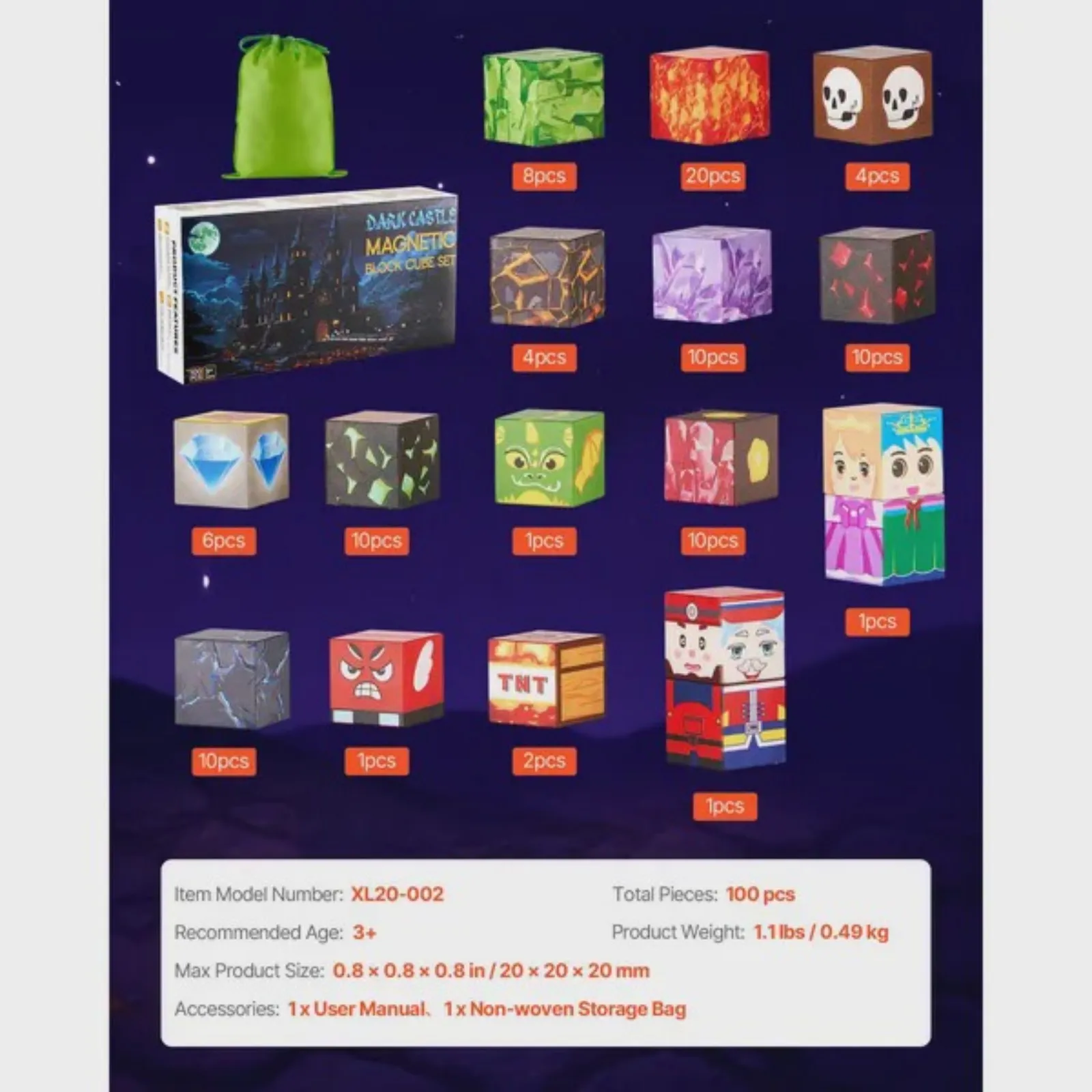 Magnetic Blocks 100 PCS Dark Castle Set Magnetic Building Cubes for Kids STEM Montessori Sensory Toys for Christmas Birthday Gift Construction Stacking Toy for 3+ Years Old Boys & Girls
Magnetic Blocks 100 PCS Dark Castle Set Magnetic Building Cubes for Kids STEM Montessori Sensory Toys for Christmas Birthday Gift Construction Stacking Toy for 3+ Years Old Boys & Girls