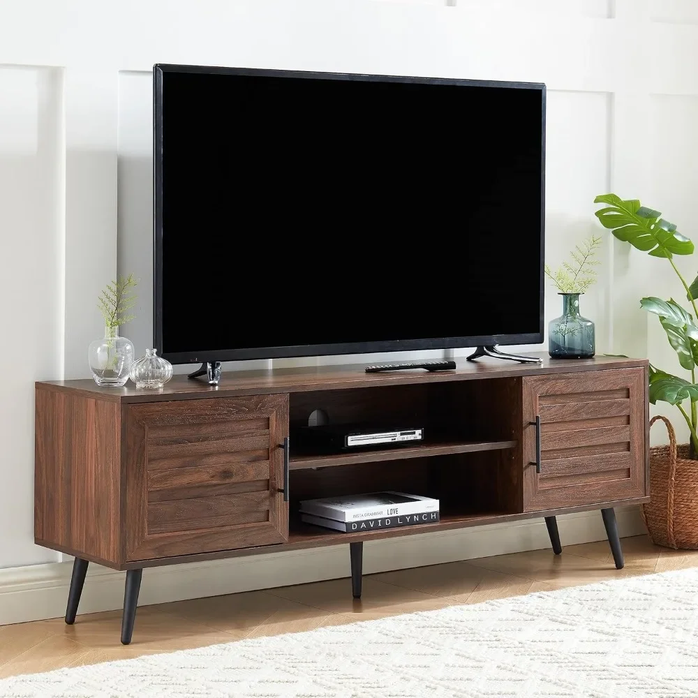 Mid Century Wooden TV Stand Entertainment Console with Open Shelving and 2 Cabinets for Televisions up to 65 Inches
Mid Century Wooden TV Stand Entertainment Console with Open Shelving and 2 Cabinets for Televisions up to 65 Inches