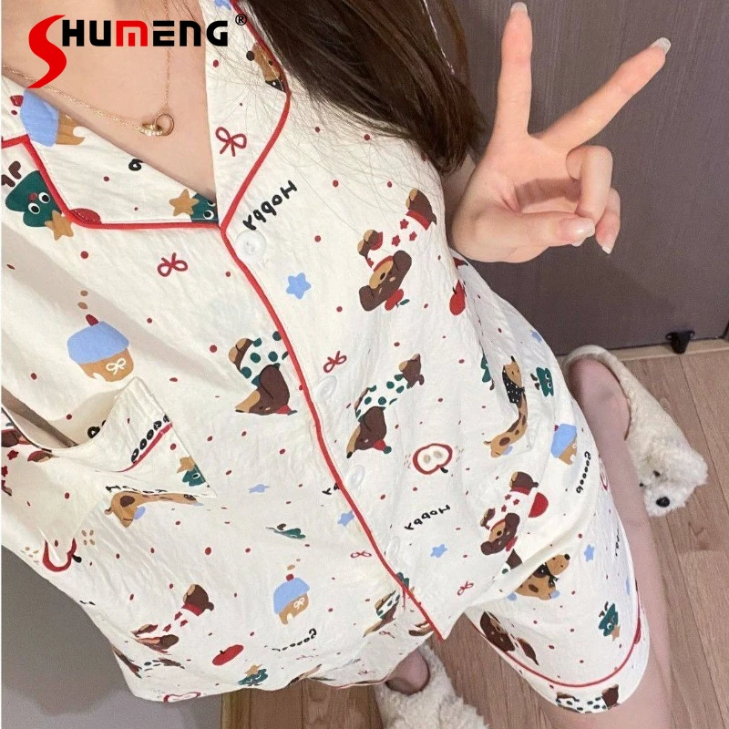 Ins Style Sweet High End Cartoon Pajamas for Women Summer Short Sleeve Shorts Set Female Japanese Outerwear Homewear Suit
Ins Style Sweet High End Cartoon Pajamas for Women Summer Short Sleeve Shorts Set Female Japanese Outerwear Homewear Suit