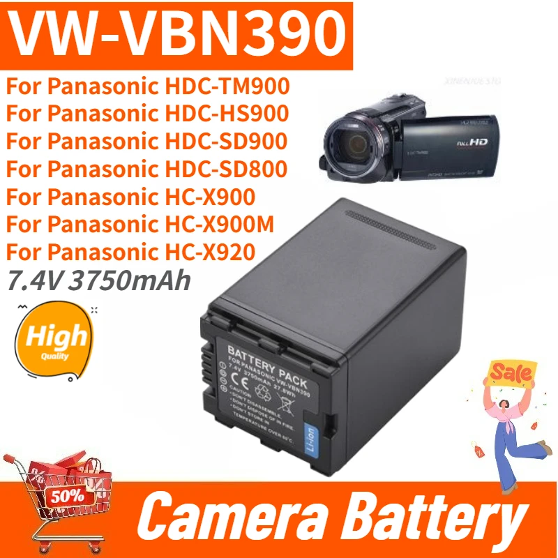 VW-VBN390 High Quality Camera Battery 7.4V 3750mAh for Panasonic HDC-SD900 HDC-SD800 HDC-TM900 HDC-HS900 HC-X900 HC-X900M
VW-VBN390 High Quality Camera Battery 7.4V 3750mAh for Panasonic HDC-SD900 HDC-SD800 HDC-TM900 HDC-HS900 HC-X900 HC-X900M