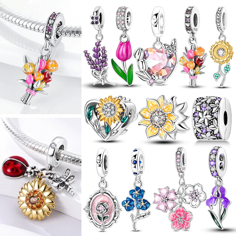 925 Sterling Silver Spring Flowers Charms Carnation Sunflower Tulip Iris Rose Pendant for Women Original Bracelet Beaded Jewelry
925 Sterling Silver Spring Flowers Charms Carnation Sunflower Tulip Iris Rose Pendant for Women Original Bracelet Beaded Jewelry