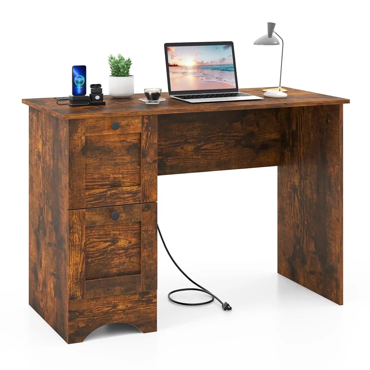 Computer Desk with Drawers & Charging Station, Wooden Home Office Desk PC Laptop Notebook Desk, Compact Study Desk Writing Desk,
Computer Desk with Drawers & Charging Station, Wooden Home Office Desk PC Laptop Notebook Desk, Compact Study Desk Writing Desk,