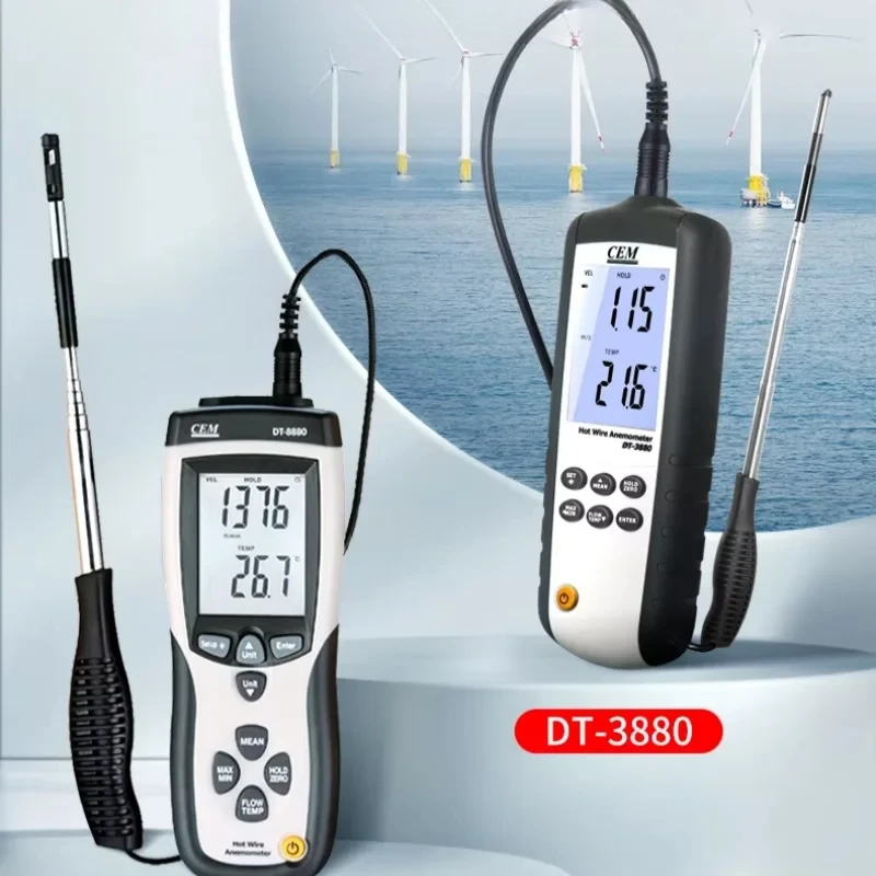 Anemometer Measures Duct Air Velocity Air Volume Air Temperature with Hot Wire Method CEM Hot Wire Type DT-8880
Anemometer Measures Duct Air Velocity Air Volume Air Temperature with Hot Wire Method CEM Hot Wire Type DT-8880