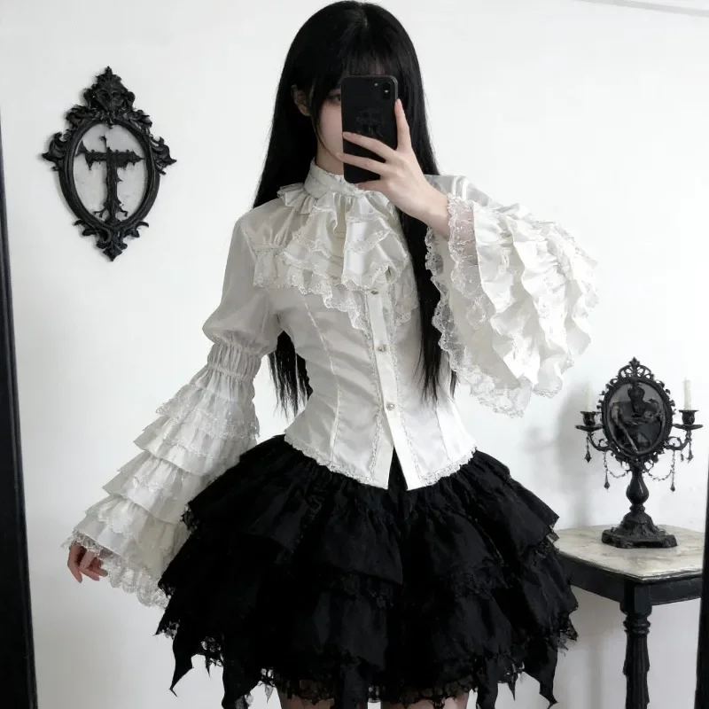 White Shirts Women's Clothing Stand Neck Flare Sleeve Blouses Lolita Style Japanese Sweet Tops Lace Tunic Camisas De Mujer 2026
White Shirts Women's Clothing Stand Neck Flare Sleeve Blouses Lolita Style Japanese Sweet Tops Lace Tunic Camisas De Mujer 2026
