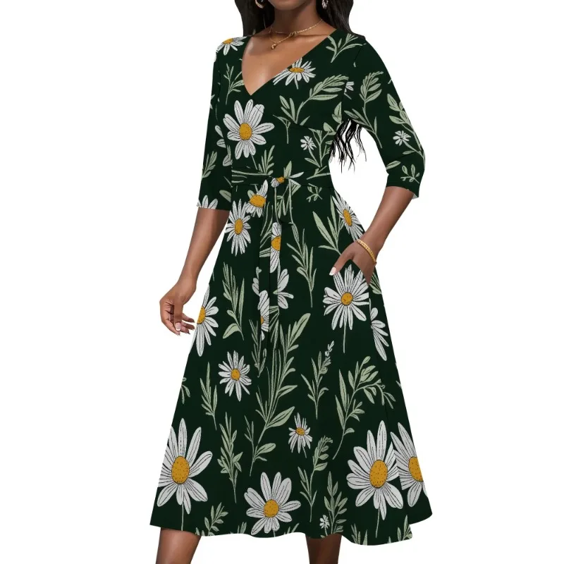 Women's Casual Floral Wrap Flared Midi Dress A-Line Swing V-Neck 3/4 Sleeve Dresses Fit Cocktail Tea Dresses with Pockets 
Women's Casual Floral Wrap Flared Midi Dress A-Line Swing V-Neck 3/4 Sleeve Dresses Fit Cocktail Tea Dresses with Pockets