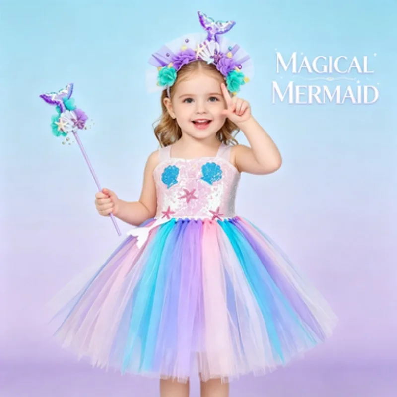 Children's Day Tulle Sequin Tutu Dress, Girls Underwater Themed Princess Performance Costume with Headwear and Magic Wand
Children's Day Tulle Sequin Tutu Dress, Girls Underwater Themed Princess Performance Costume with Headwear and Magic Wand