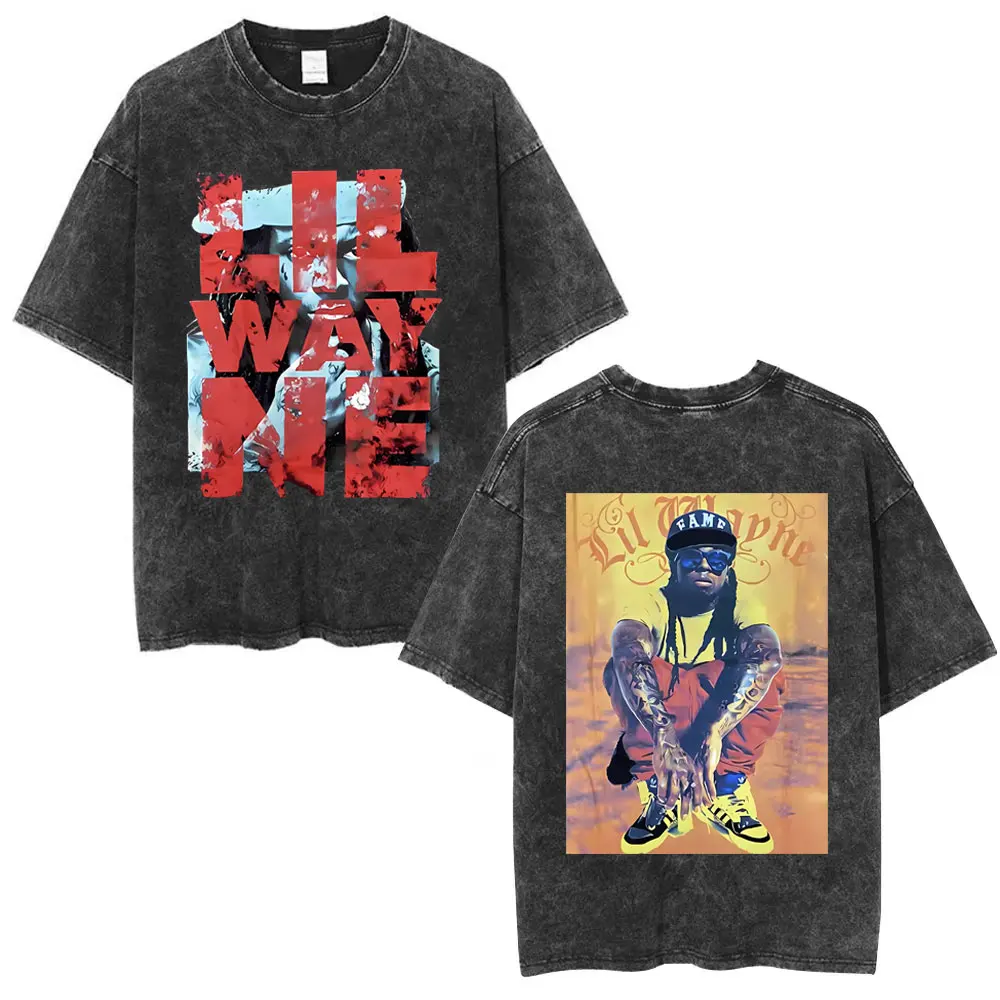 Washed Vintage Rapper Lil Wayne Double Sided Print T Shirts Men Women Hip Hop Fashion Short Sleeve Oversized T-shirts Streetwear
Washed Vintage Rapper Lil Wayne Double Sided Print T Shirts Men Women Hip Hop Fashion Short Sleeve Oversized T-shirts Streetwear