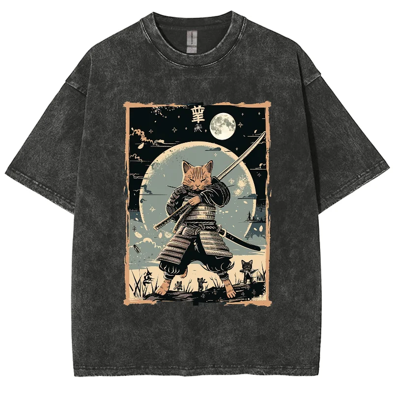 Janpanese Anime Washed Tshirt, Cartoon Cat Samurai Ukiyoe Style, Oversized Streetwear Vintage Washed Short T-shirt For Men Women
Janpanese Anime Washed Tshirt, Cartoon Cat Samurai Ukiyoe Style, Oversized Streetwear Vintage Washed Short T-shirt For Men Women