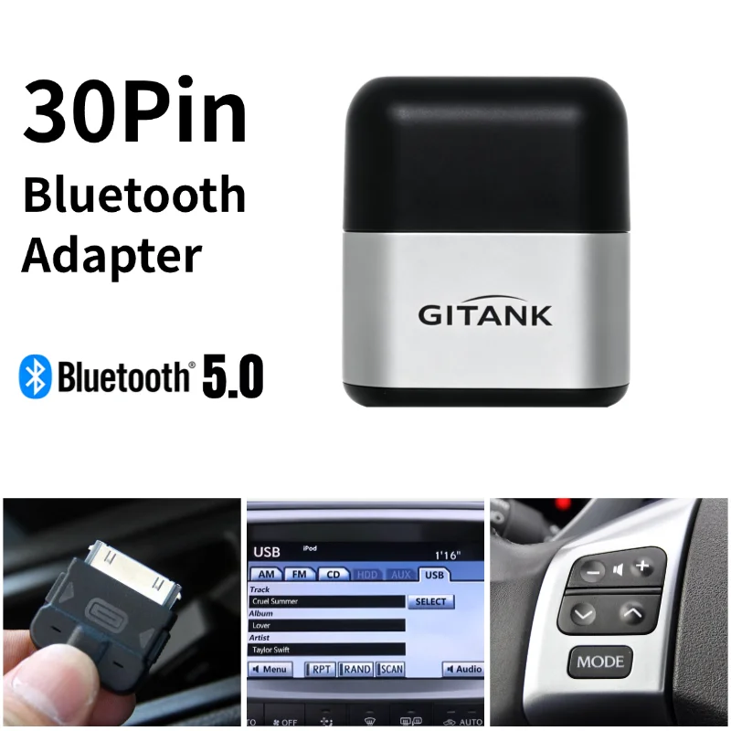 Car adapter with aptX-HD Bluetooth 5.0 for the 30-pin iPod audio jack, compatible with Volkswagen vehicles and motorcycles
Car adapter with aptX-HD Bluetooth 5.0 for the 30-pin iPod audio jack, compatible with Volkswagen vehicles and motorcycles