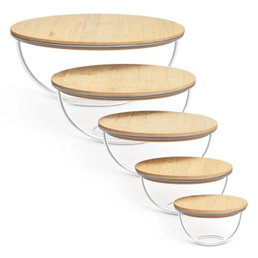 5 Pack Glass Mixing Bowls with Bamboo Lids Set 3.75/2.1/1.1/0.5/0.2 QT Salad Bowl Set Nesting Kitchen Bowls for Serving Preppin
5 Pack Glass Mixing Bowls with Bamboo Lids Set 3.75/2.1/1.1/0.5/0.2 QT Salad Bowl Set Nesting Kitchen Bowls for Serving Preppin
