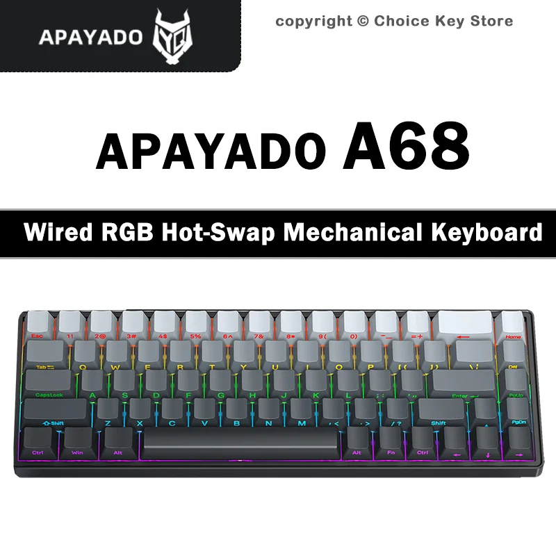 APAYADO A68 65% Wired Mechanical Keyboard 68 Keys RGB Hot Swappable USB-C NKRO Compact Gaming Keyboard
APAYADO A68 65% Wired Mechanical Keyboard 68 Keys RGB Hot Swappable USB-C NKRO Compact Gaming Keyboard