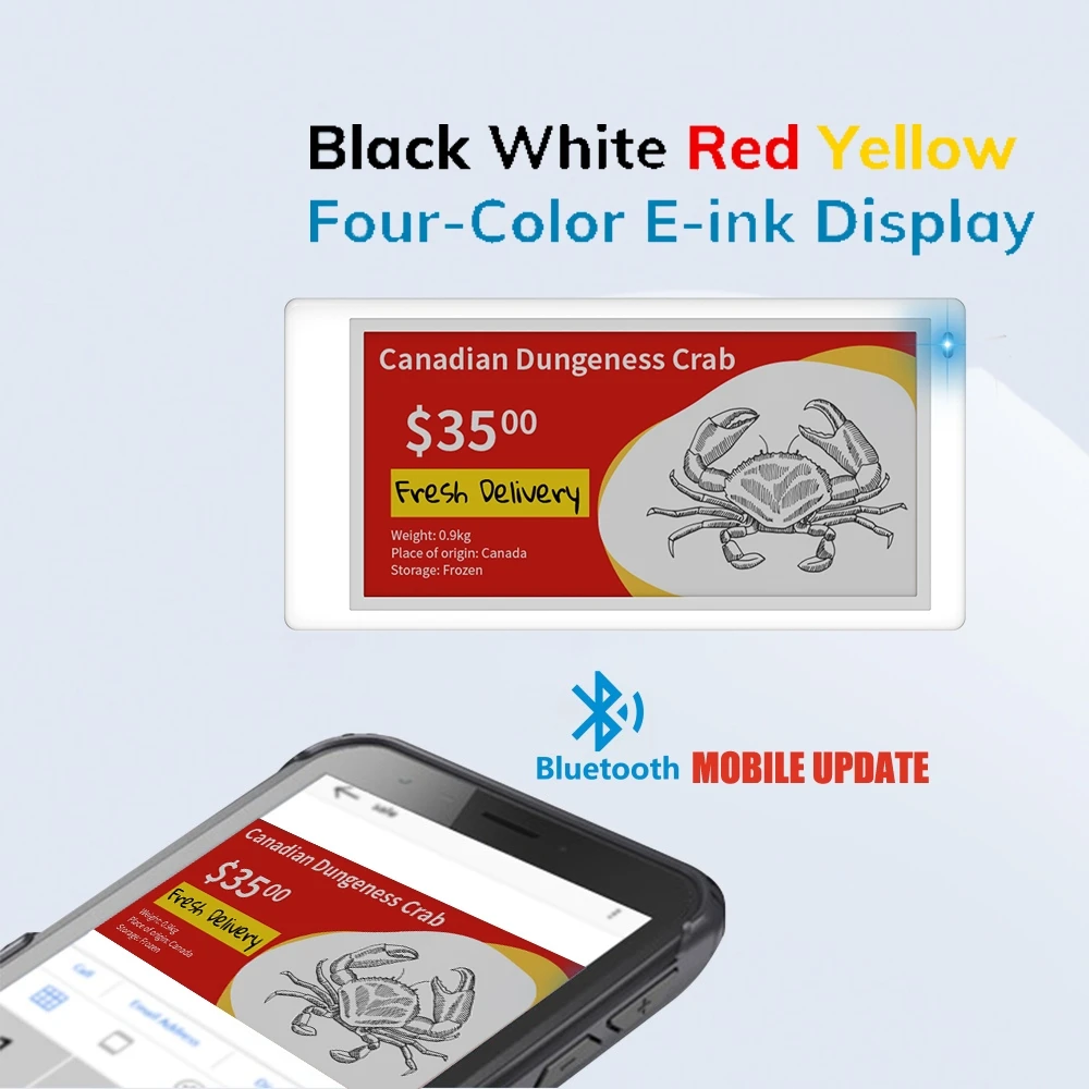 DIY 4 Colors Mobile App controlled 3.5 inches Epaper ESL Digital E ink Price Tag ESL Electronic Shelf Label Electronic Display
DIY 4 Colors Mobile App controlled 3.5 inches Epaper ESL Digital E ink Price Tag ESL Electronic Shelf Label Electronic Display