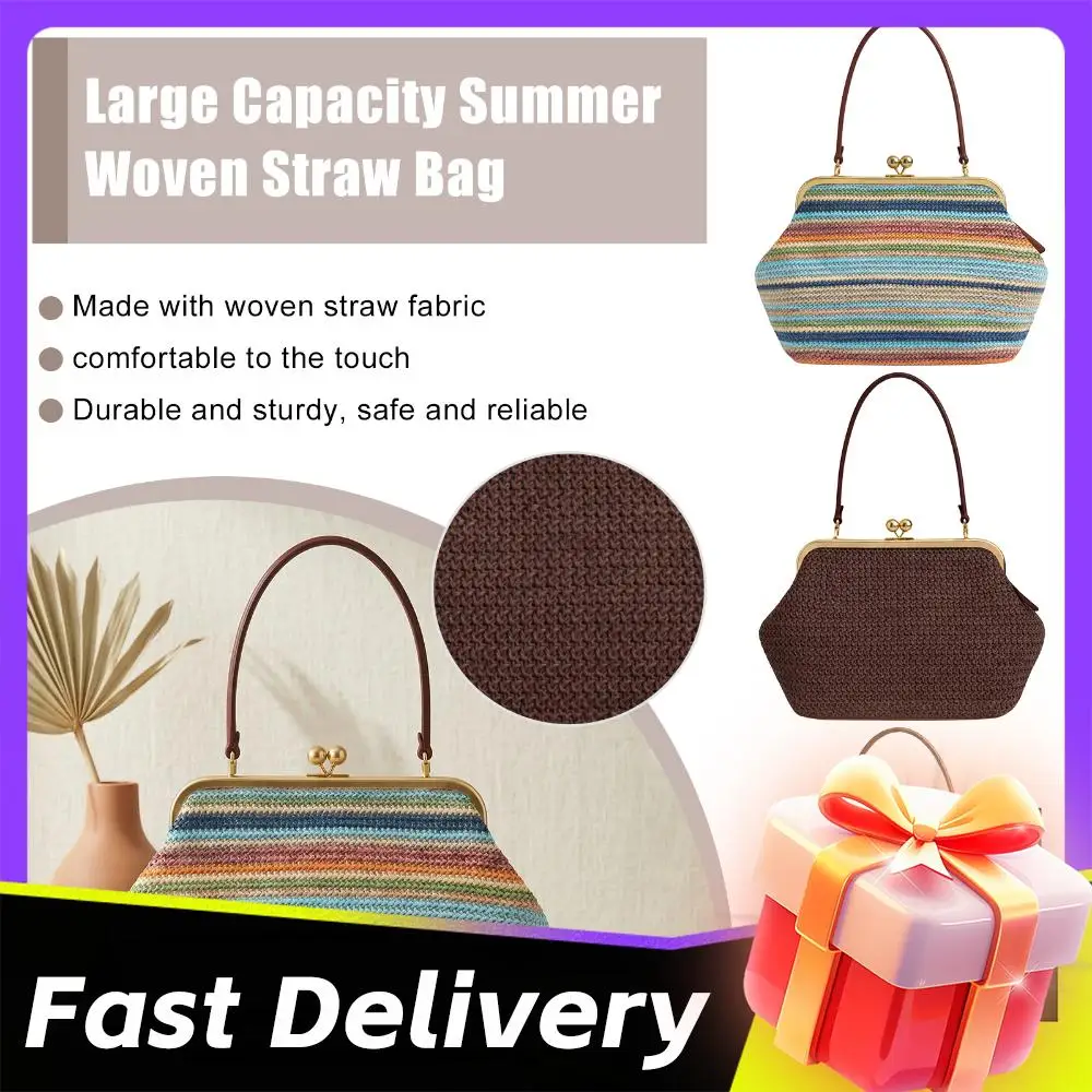 Women's Kiss Lock Straw Bag Top Handle Handbags Kiss Clasp Shoulder Bags Summer Beach Tote Straw Purse for Vacation Travel
Women's Kiss Lock Straw Bag Top Handle Handbags Kiss Clasp Shoulder Bags Summer Beach Tote Straw Purse for Vacation Travel