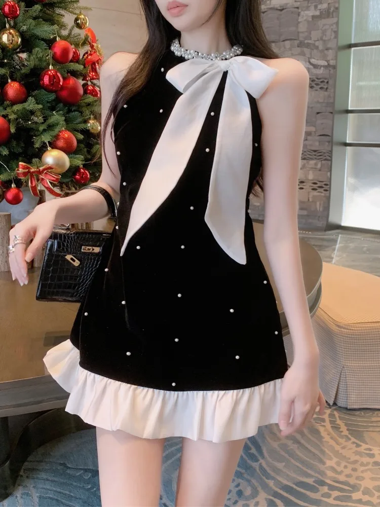 Elegant Knot Belted Dress Women's High-End round Neck Embellished A-Line Short Skirt Flounce Hem Commute Korean Style
Elegant Knot Belted Dress Women's High-End round Neck Embellished A-Line Short Skirt Flounce Hem Commute Korean Style