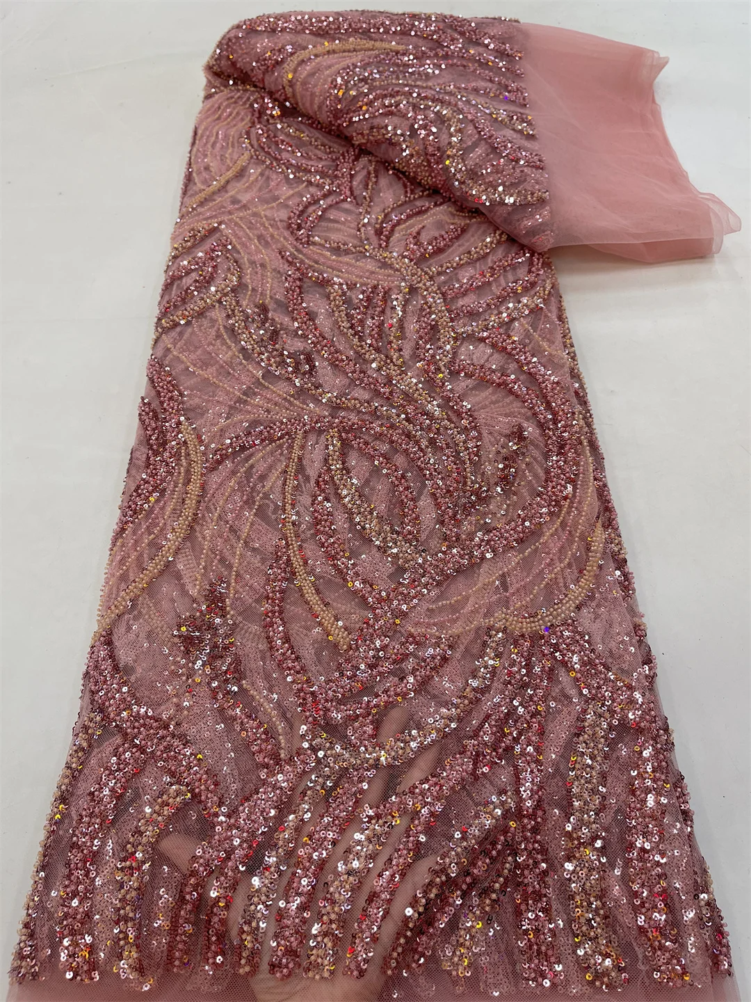 SJ Lace Peach Beaded Lace Fabric 2026 High-Quality African Mesh Embroidered 5Yards French Sequins for Women's Evening Party Sew
SJ Lace Peach Beaded Lace Fabric 2026 High-Quality African Mesh Embroidered 5Yards French Sequins for Women's Evening Party Sew