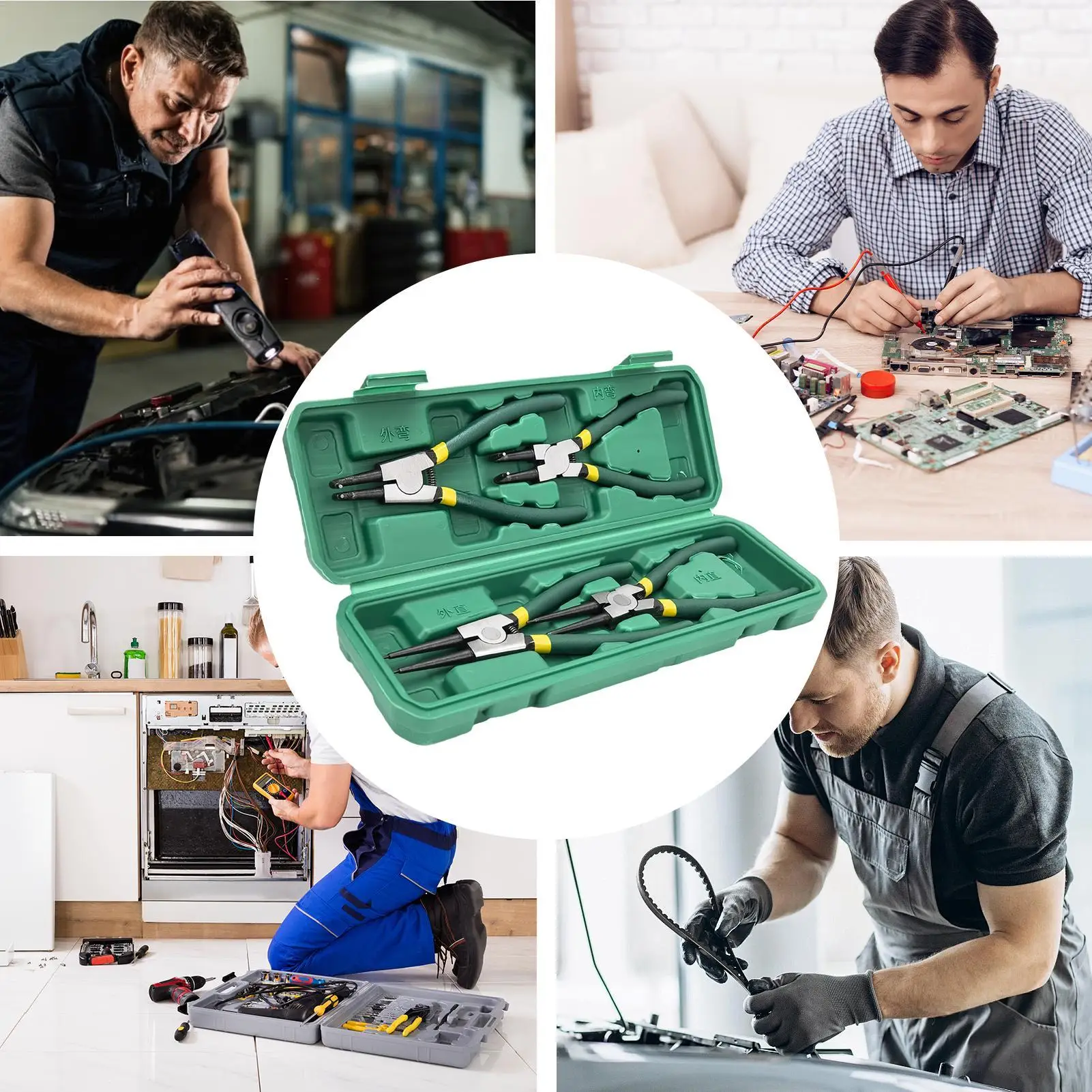 Набор пружинных клещей для стопорных колец (внутренних и внешних), прецизионные, с пружинным механизмом, для автомехаников, домашнего использования, мастерских и промышленности
Набор пружинных клещей для стопорных колец (внутренних и внешних), прецизионные, с пружинным механизмом, для автомехаников, домашнего использования, мастерских и промышленности